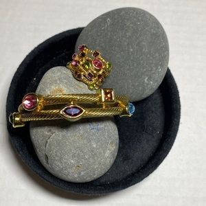 Gold plated multi color stones bangle with matching ring.